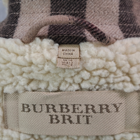 Burberry Brit Women's Wool Jacket Nova Check Faux Shearling Winter Bomber 12 US - Picture 11 of 16